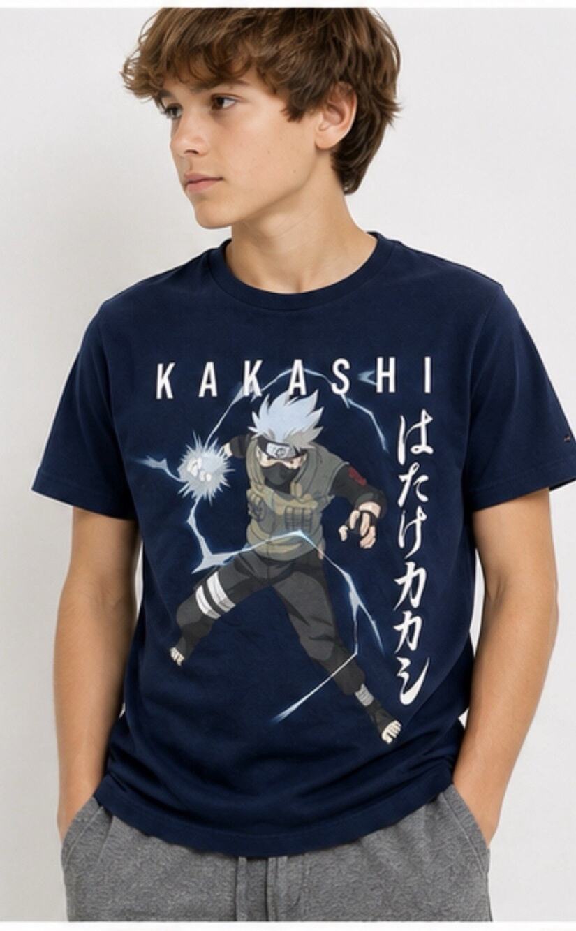 Naruto Shippuden Boys Kakashi Navy Graphic Anime T-Shirt Youth Small